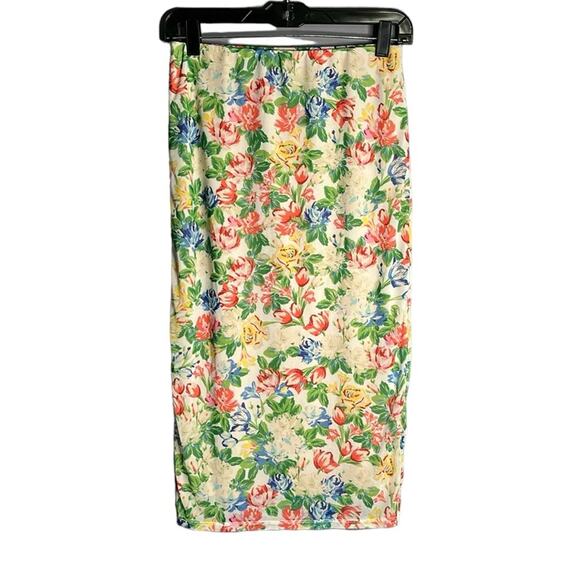 AFRM Blue and Green Floral Midi Skirt With Elastic Waist Size Small Petite - Picture 1 of 9